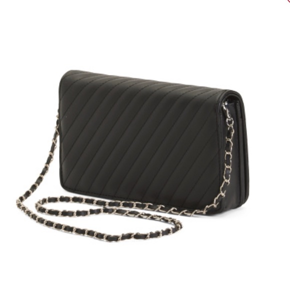Badgley Mischka Black Quilted Crossbody Bag with Round Logo and Chain Strap - Picture 4 of 16